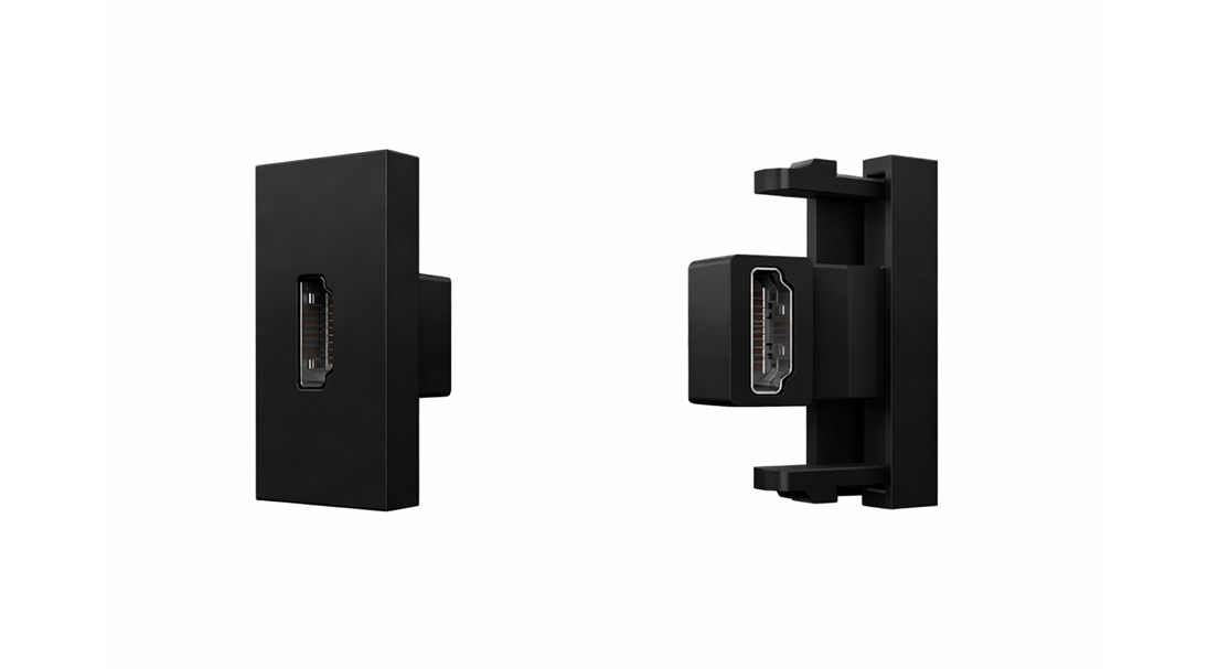 HDMI Adaptör, 22,5x45 mm Dişi-Dişi, 90 Açılı, Vidalı Siyah