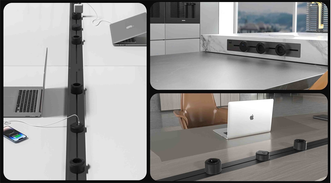E-Flux IN Raylı Gömme Priz, 3 Şebeke, 1 USB Type A+C 20W (EFS750-IN)