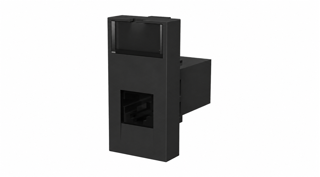 CAT3 RJ11 Telefon Soketi - Faceplate Montajlı, Siyah (4 Kontak Keystone Jack)