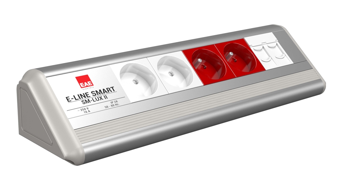 SM-LUX Masaüstü Priz Bloğu, 2 Şebeke, 2 UPS, 2 Data, Alüminyum Gövde Eloksal Renk