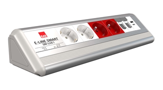 SM-LUX Masaüstü Priz Bloğu, 2 Şebeke, 2 UPS, 2 Data, USB Type A+C, Alüminyum Gövde Eloksal Renk