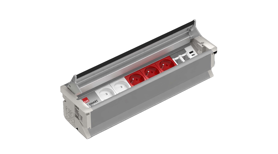 SM-IN Gömme Tip Priz Bloğu, 2 Şebeke, 3 UPS, 2 Data + USB Type A+C, Alüminyum Gövde Eloksal Renk