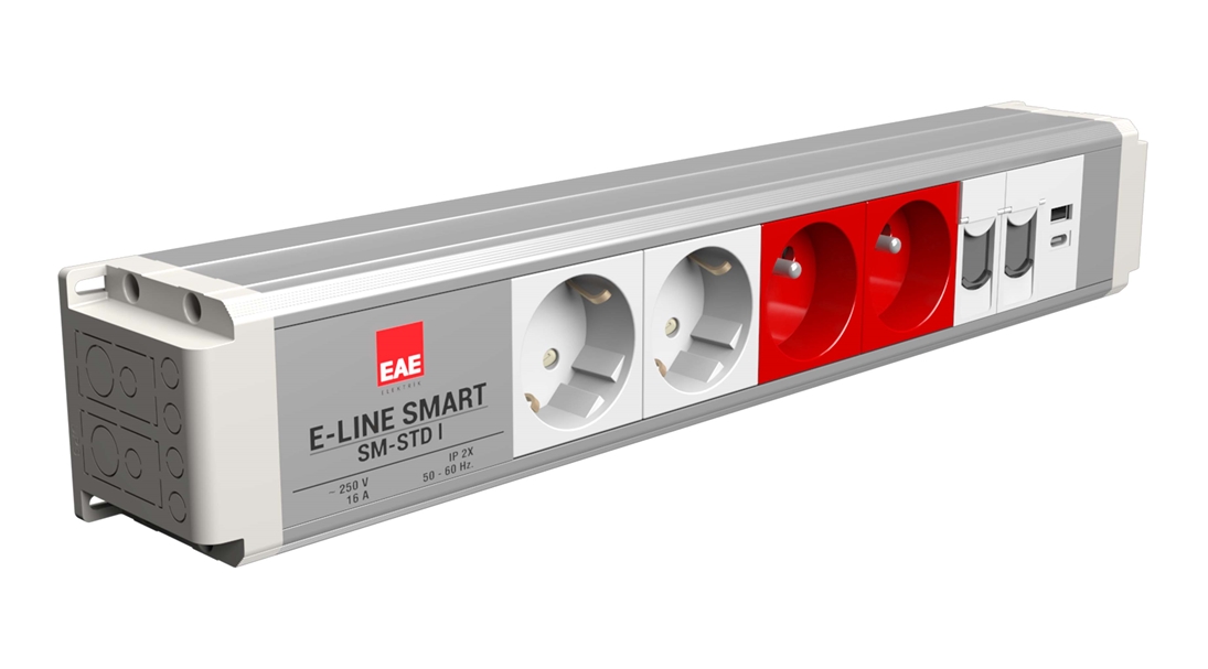 SM-STD Masaüstü Priz Bloğu, 2 Şebeke, 2 UPS, 2 Data, USB Type A+C, Alüminyum Gövde Eloksal Renk