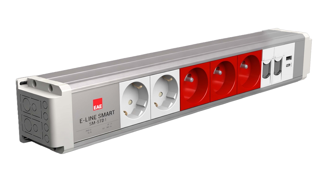 SM-STD Masaüstü Priz Bloğu, 2 Şebeke, 3 UPS, 2 Data, USB Type A+C, Alüminyum Gövde Eloksal Renk