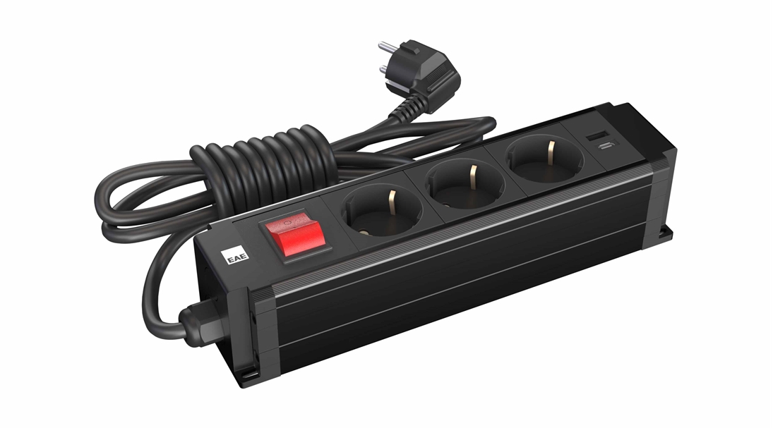 3 lü Grup Priz Butonlu USB Şarjlı Siyah (STDK-S3UB)